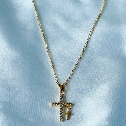 Ariva Collection Cross Design American Diamond Gold Plated Stainless Steel Necklace