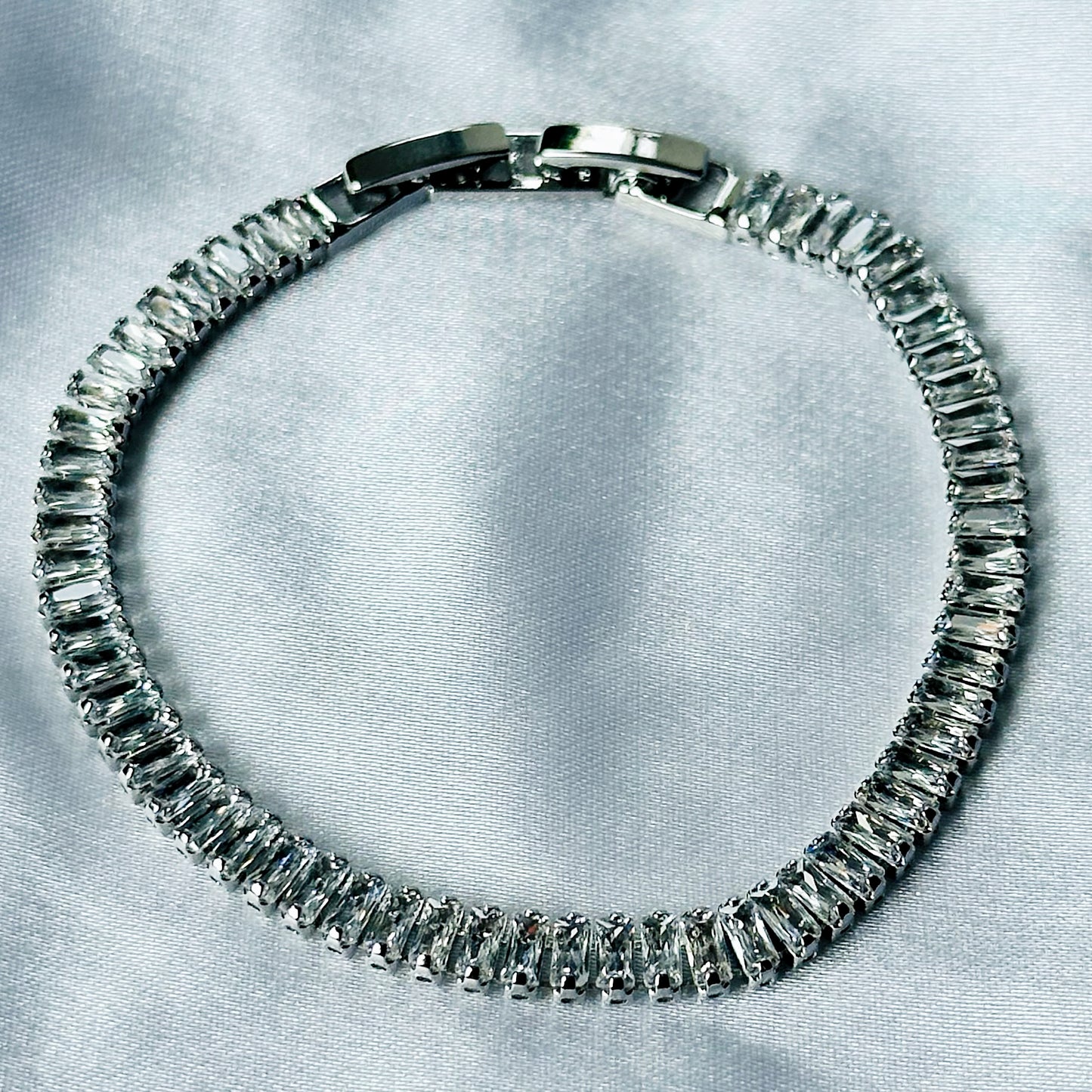 Ariva Collection American Diamond Silver Plated Tennis Chain Bracelet