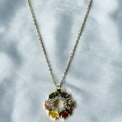 Ariva Collection Multi Color Cubic Zircon American Diamond Gold Plated Stainless Steel Necklace