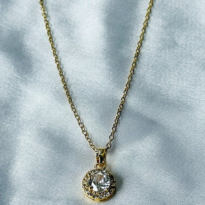 Ariva Collection Solitaire Cubic Zircon American Diamond Gold Plated Stainless Steel Necklace