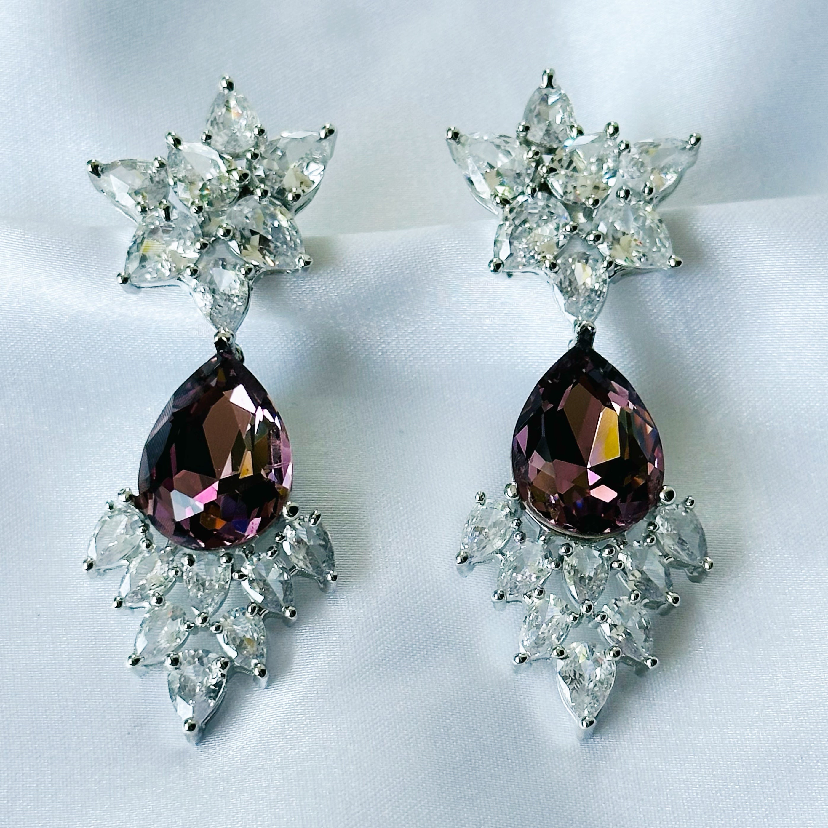 Ariva Collection Deep Purple Amethyst Swarovski Crystal Silver Plated Earrings