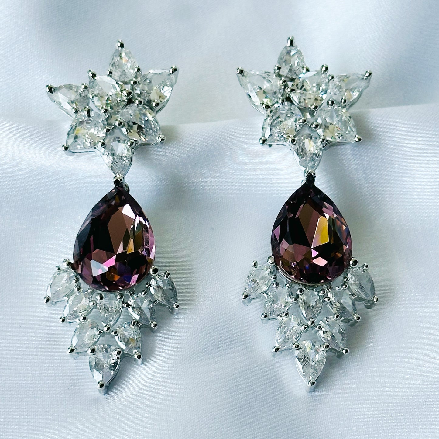 Ariva Collection Deep Purple Amethyst Swarovski Crystal Silver Plated Earrings