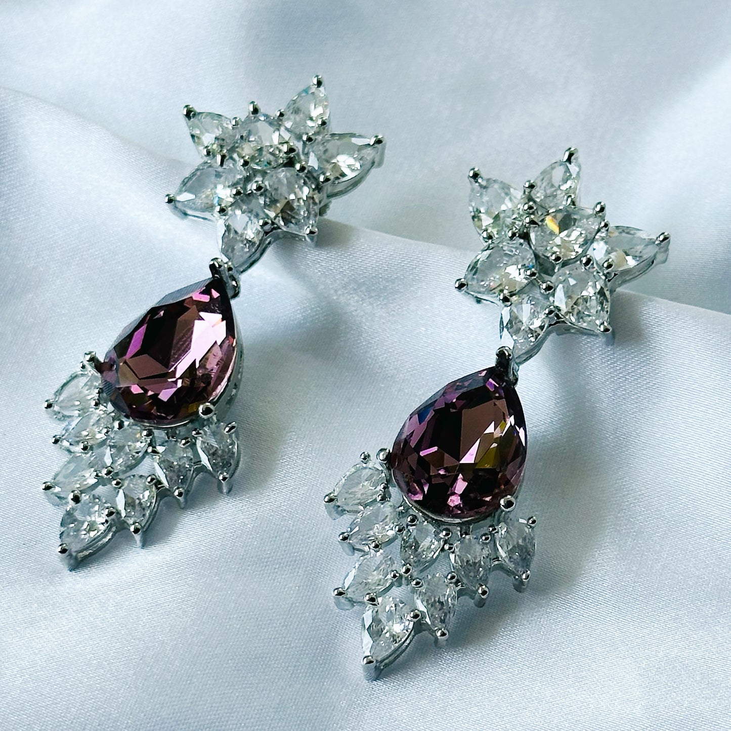 Ariva Collection Deep Purple Amethyst Swarovski Crystal Silver Plated Earrings