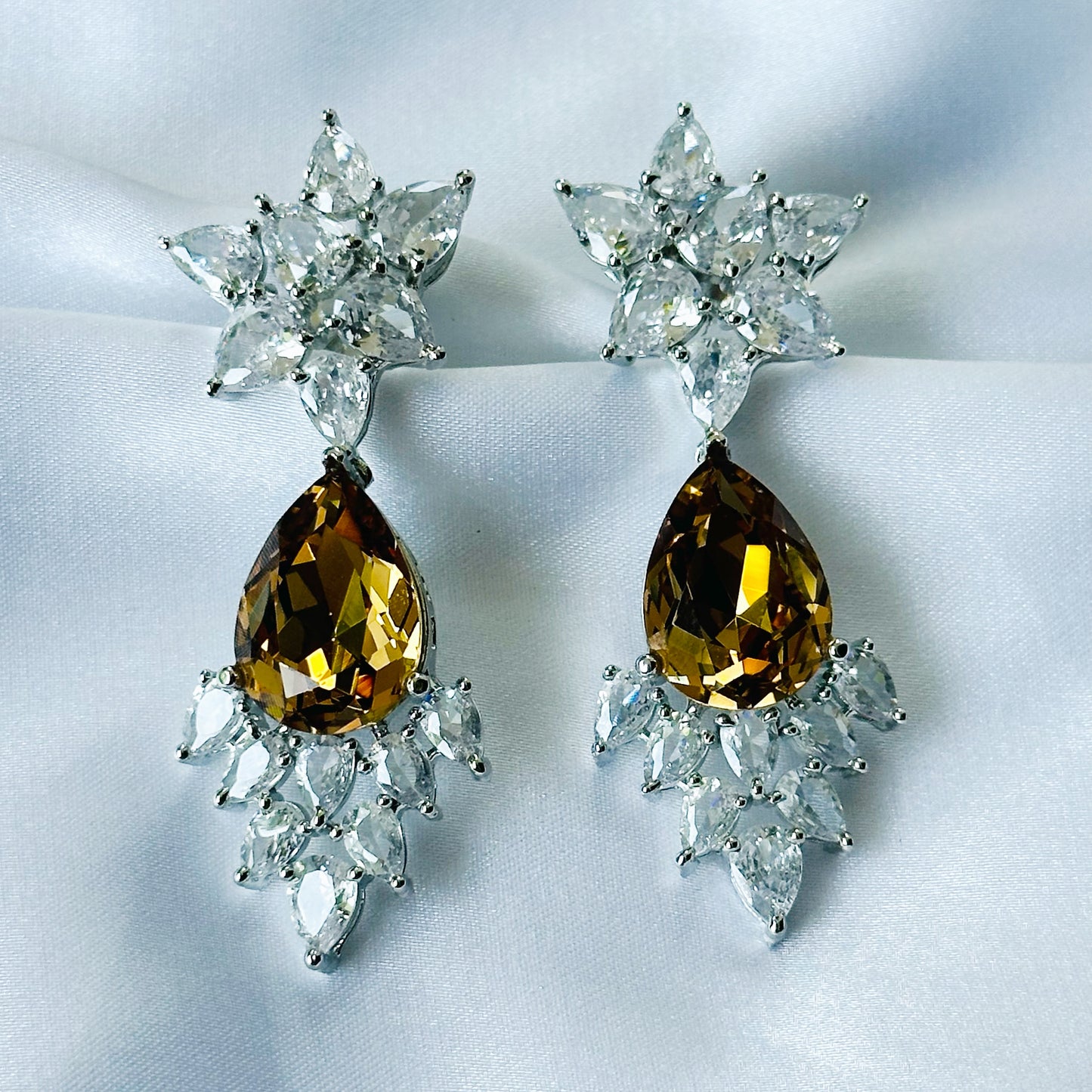 Ariva Collection Yellow Topaz Swarovski Crystal Silver Plated Earrings