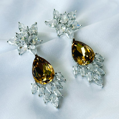 Ariva Collection Yellow Topaz Swarovski Crystal Silver Plated Earrings