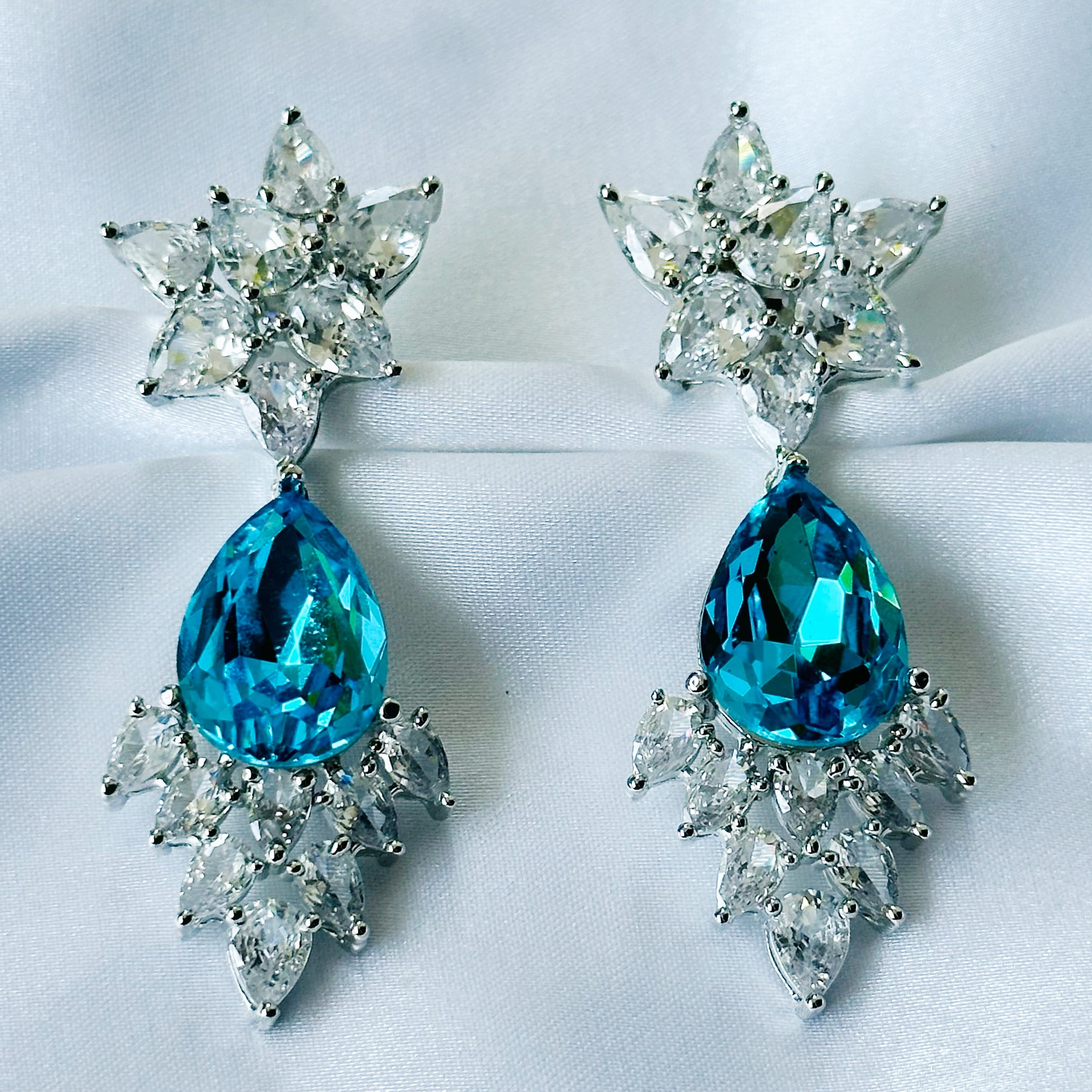 Ariva Collection Aqua Blue Indicolite Swarovski Crystal Silver Plated Earrings