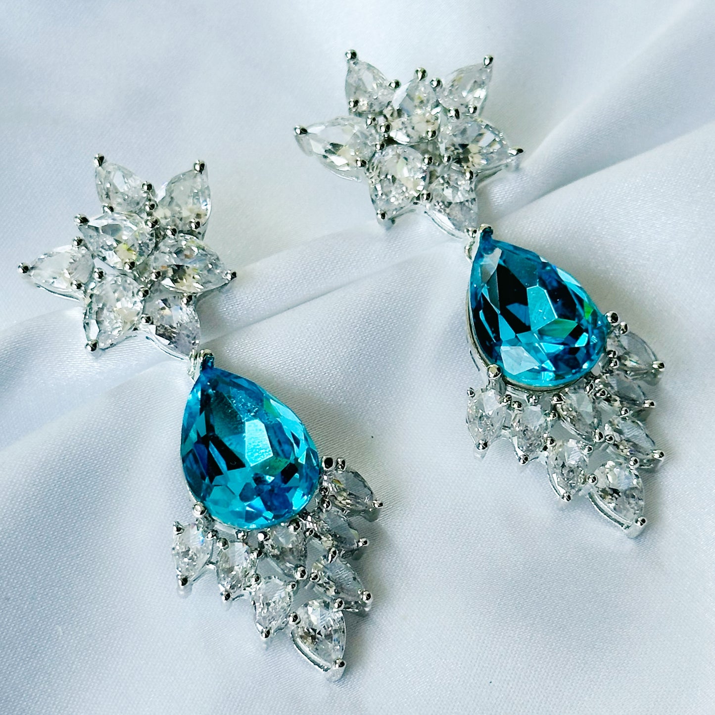 Ariva Collection Aqua Blue Indicolite Swarovski Crystal Silver Plated Earrings