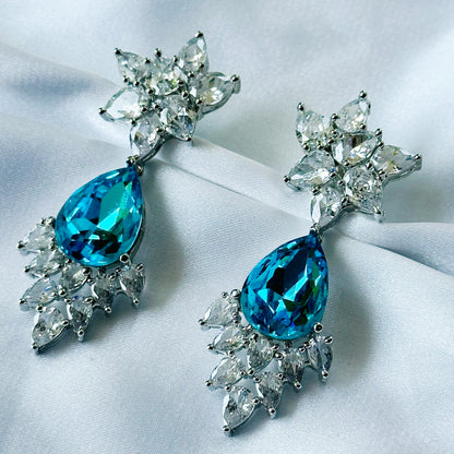 Ariva Collection Aqua Blue Indicolite Swarovski Crystal Silver Plated Earrings