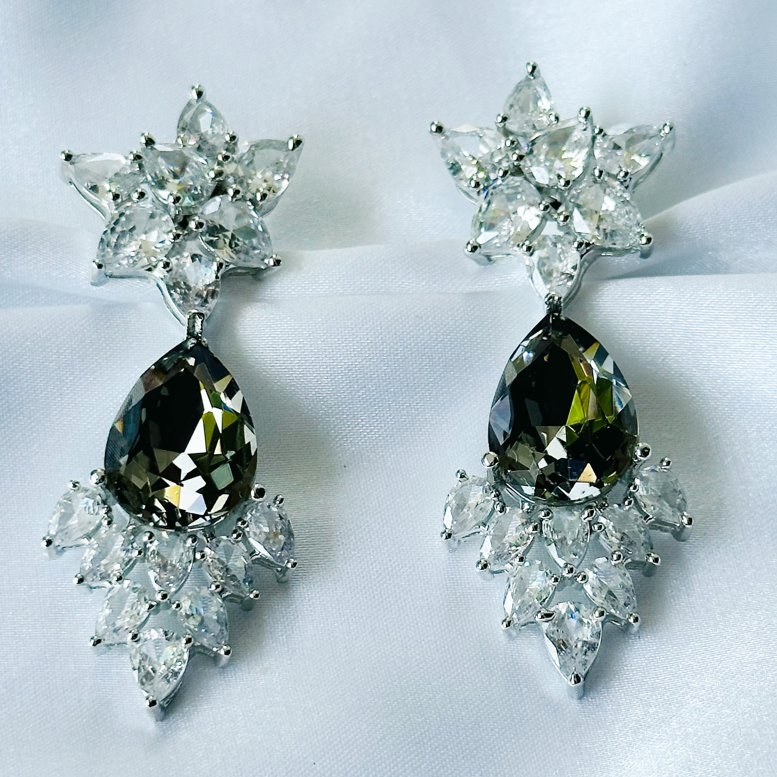 Ariva Collection Black Morion Swarovski Crystal American Diamond Silver Plated Earrings