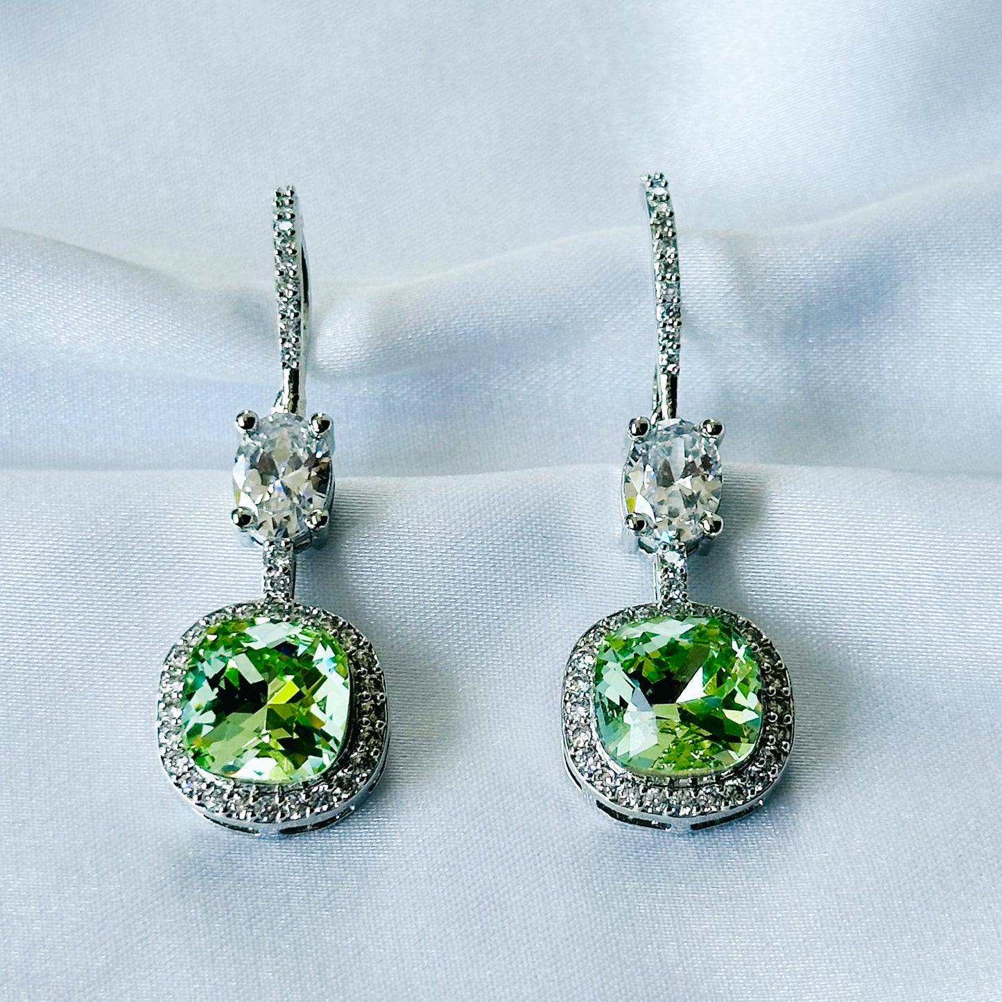 Ariva Collection Green Peridot Swarovski Crystal American Diamond Silver Plated Earrings