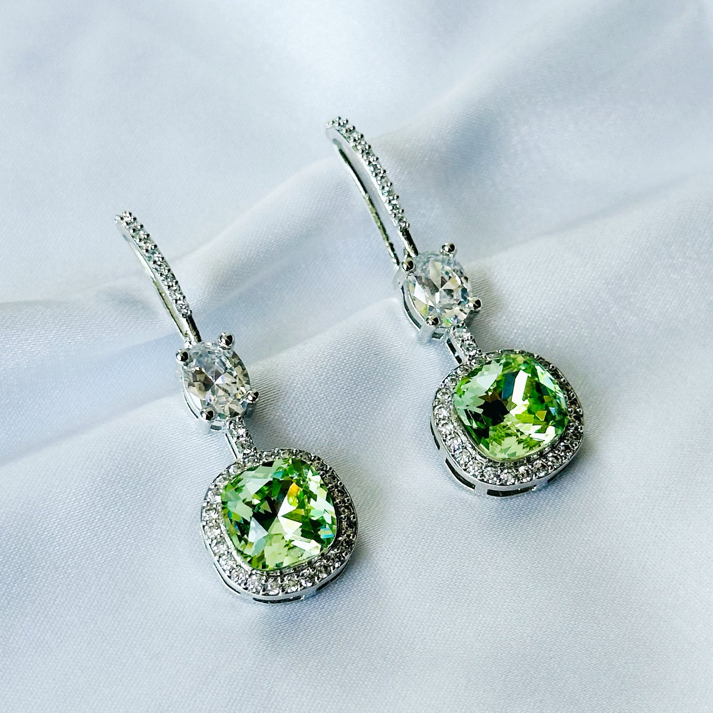 Ariva Collection Green Peridot Swarovski Crystal American Diamond Silver Plated Earrings