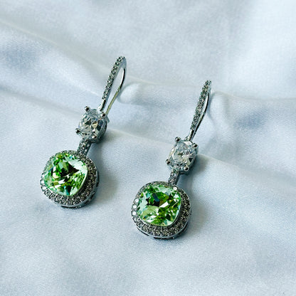 Ariva Collection Green Peridot Swarovski Crystal American Diamond Silver Plated Earrings