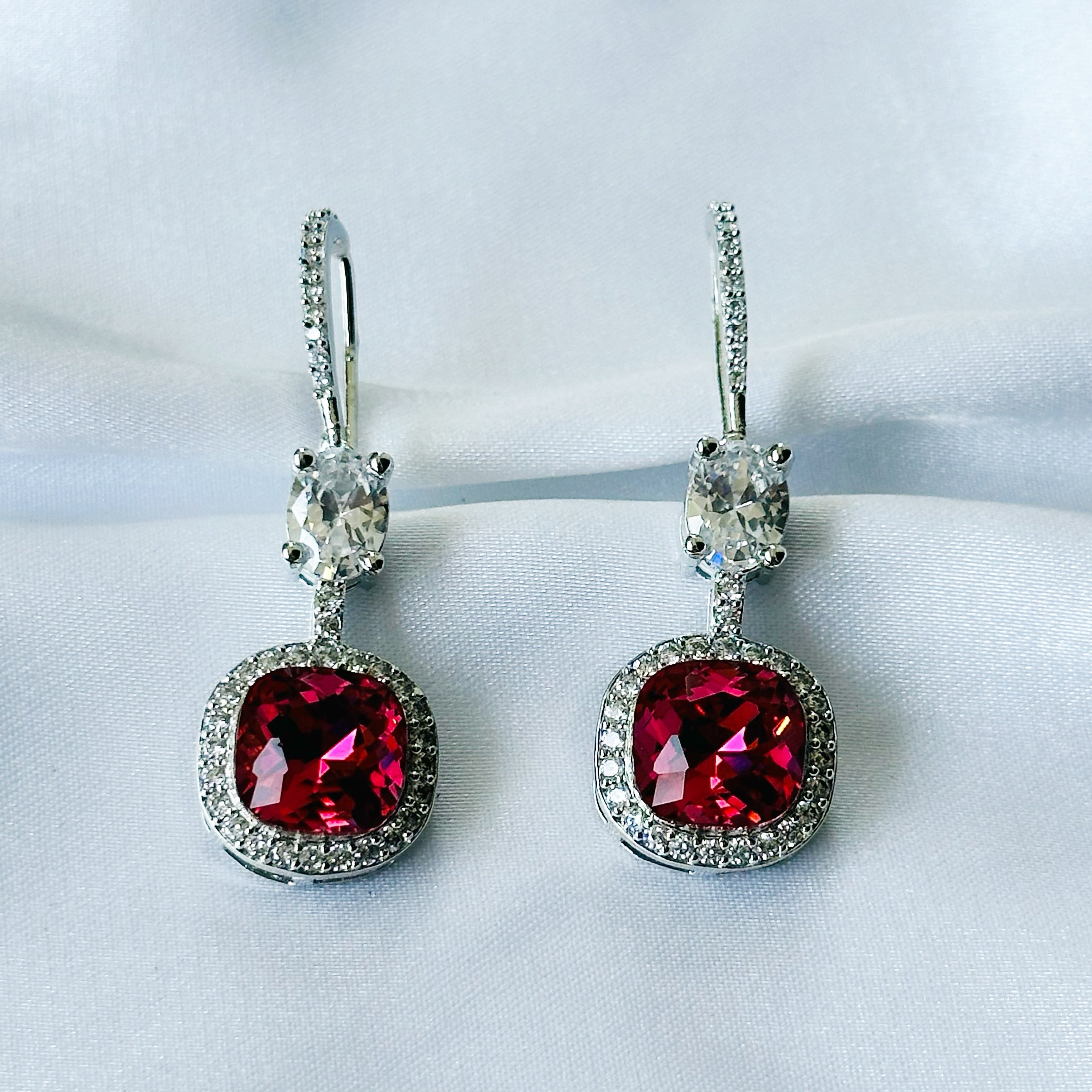 Ariva Collection Red Siam Swarovski Crystal American Diamond Silver Plated Earrings