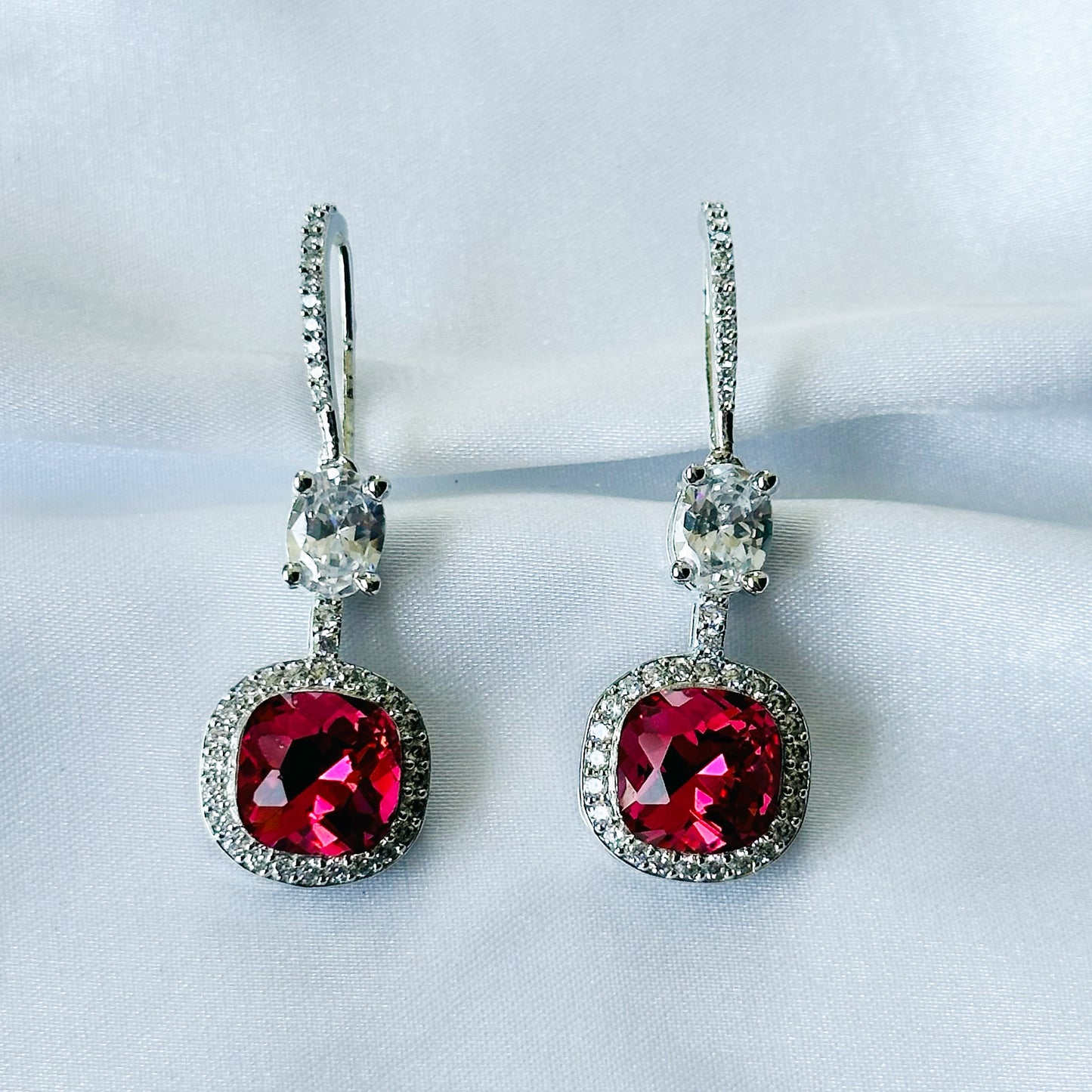 Ariva Collection Red Siam Swarovski Crystal American Diamond Silver Plated Earrings