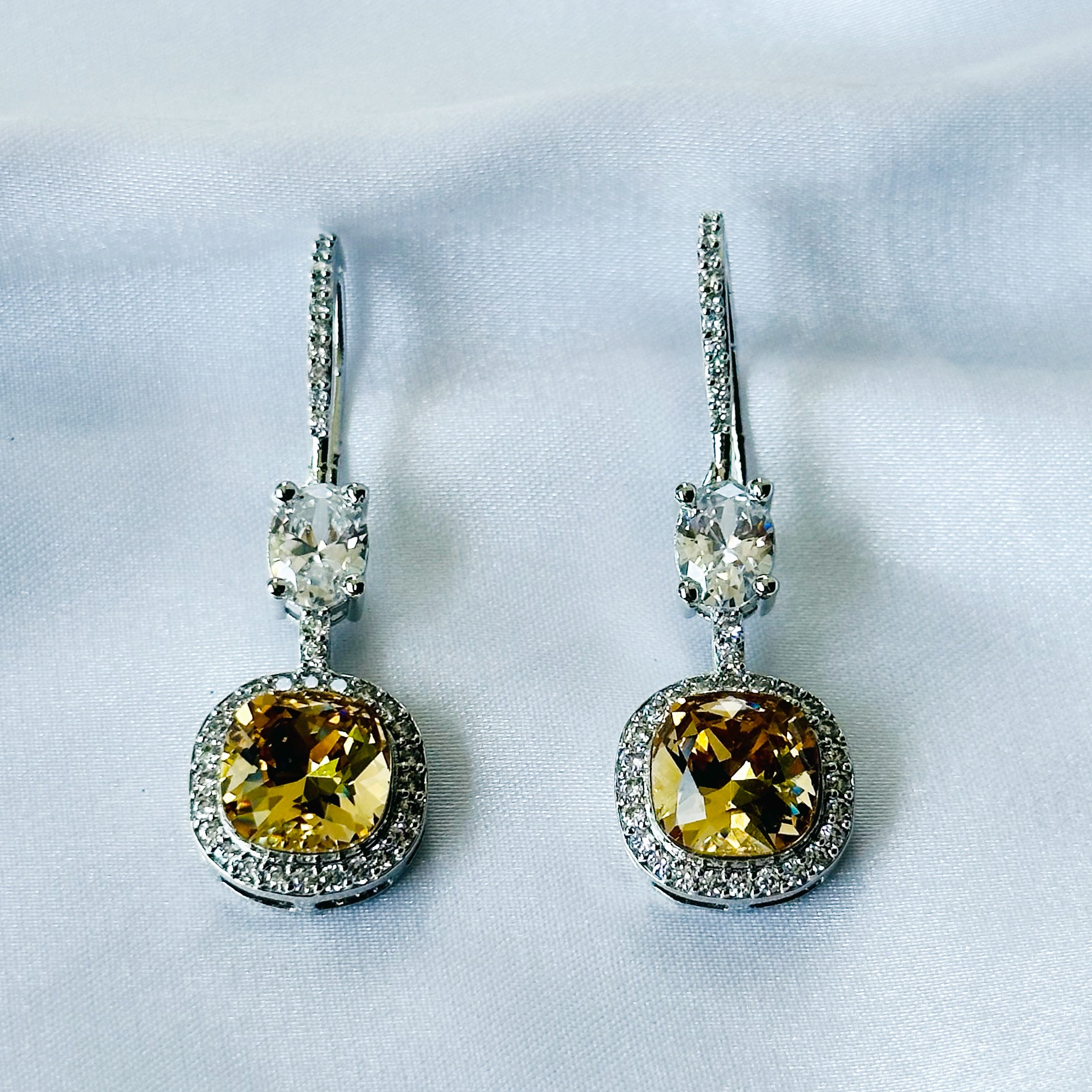 Ariva Collection Yellow Topaz Swarovski Crystal American Diamond Silver Plated Earrings