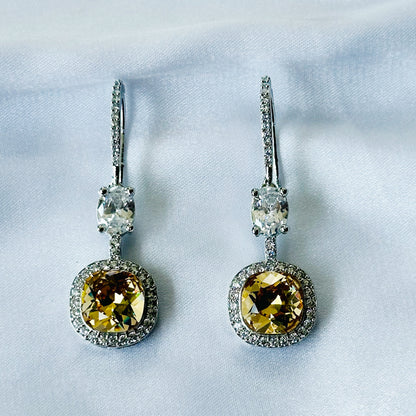 Ariva Collection Yellow Topaz Swarovski Crystal American Diamond Silver Plated Earrings