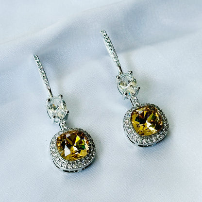 Ariva Collection Yellow Topaz Swarovski Crystal American Diamond Silver Plated Earrings