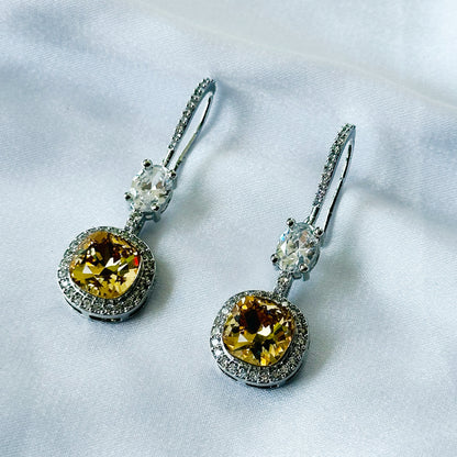 Ariva Collection Yellow Topaz Swarovski Crystal American Diamond Silver Plated Earrings