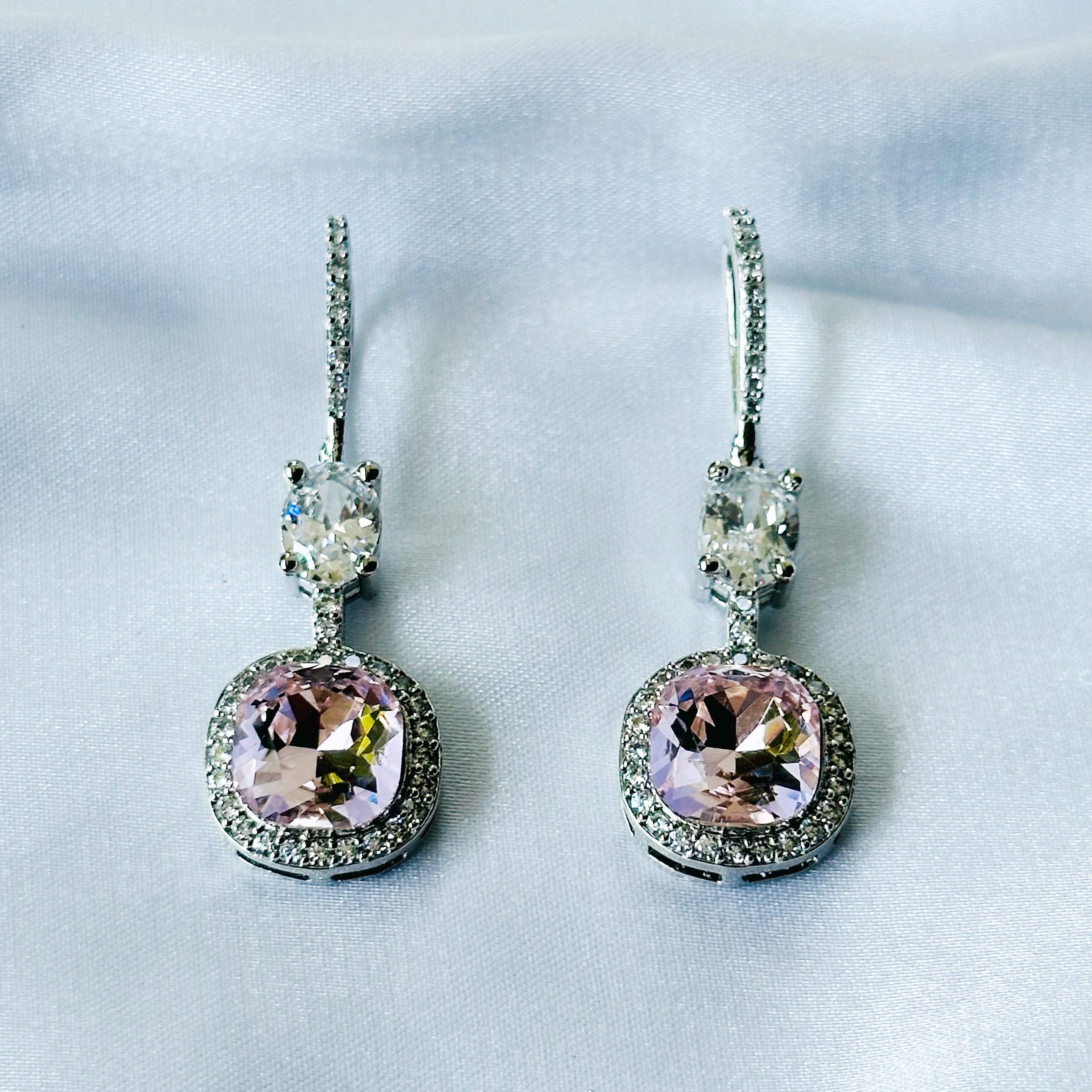 Ariva Collection Lt Pink Rose Swarovski Crystal American Diamond Silver Plated Earrings