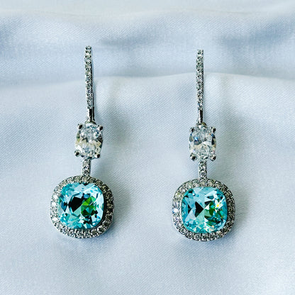 Ariva Collection Aqua Blue Indicolite Swarovski Crystal American Diamond Silver Plated Earrings