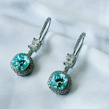 Ariva Collection Aqua Blue Indicolite Swarovski Crystal American Diamond Silver Plated Earrings