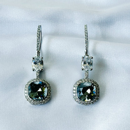 Ariva Collection Black Morion Swarovski Crystal American Diamond Silver Plated Earrings