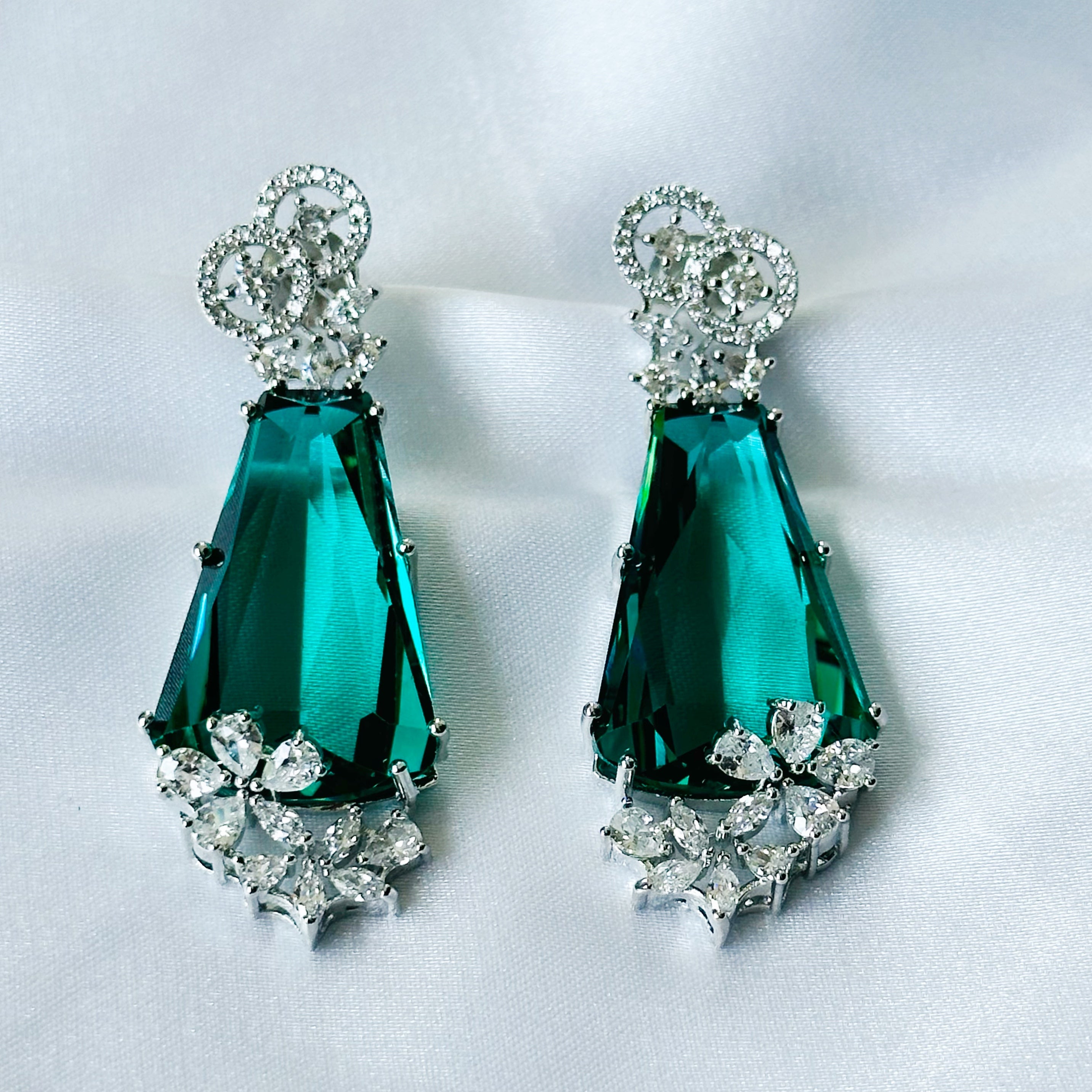 Ariva Collection Sea Green Topaz Cubic Zircon American Diamond Silver Plated Earrings