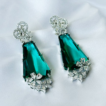 Ariva Collection Sea Green Topaz Cubic Zircon American Diamond Silver Plated Earrings