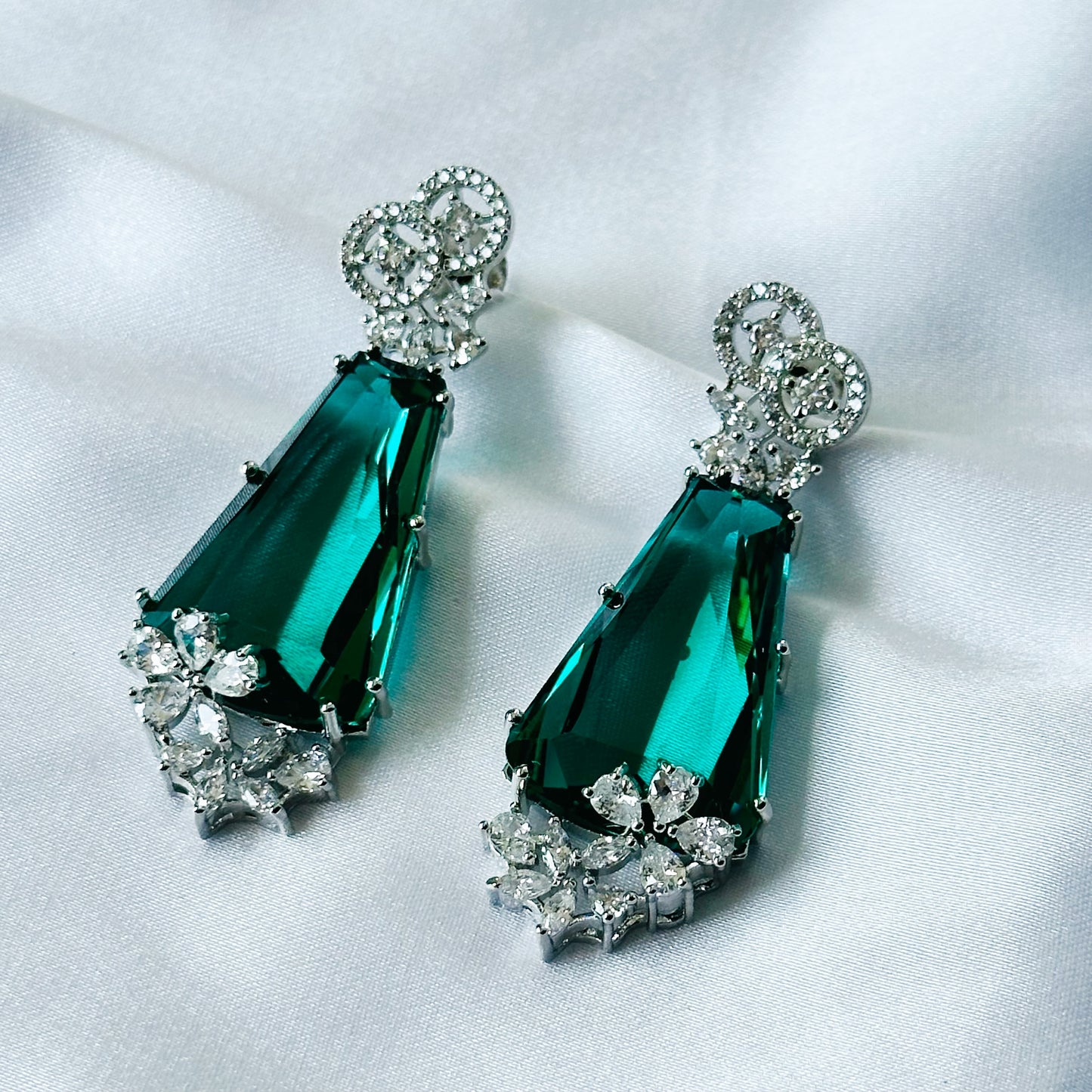 Ariva Collection Sea Green Topaz Cubic Zircon American Diamond Silver Plated Earrings