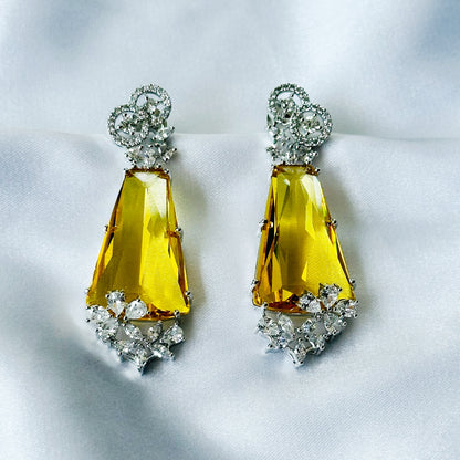 Ariva Collection Yellow Topaz Cubic Zircon American Diamond Silver Plated Earrings