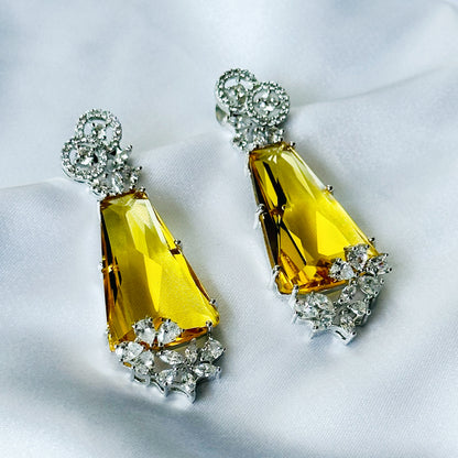 Ariva Collection Yellow Topaz Cubic Zircon American Diamond Silver Plated Earrings