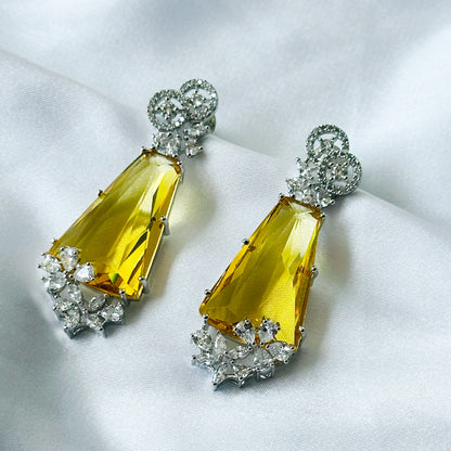 Ariva Collection Yellow Topaz Cubic Zircon American Diamond Silver Plated Earrings