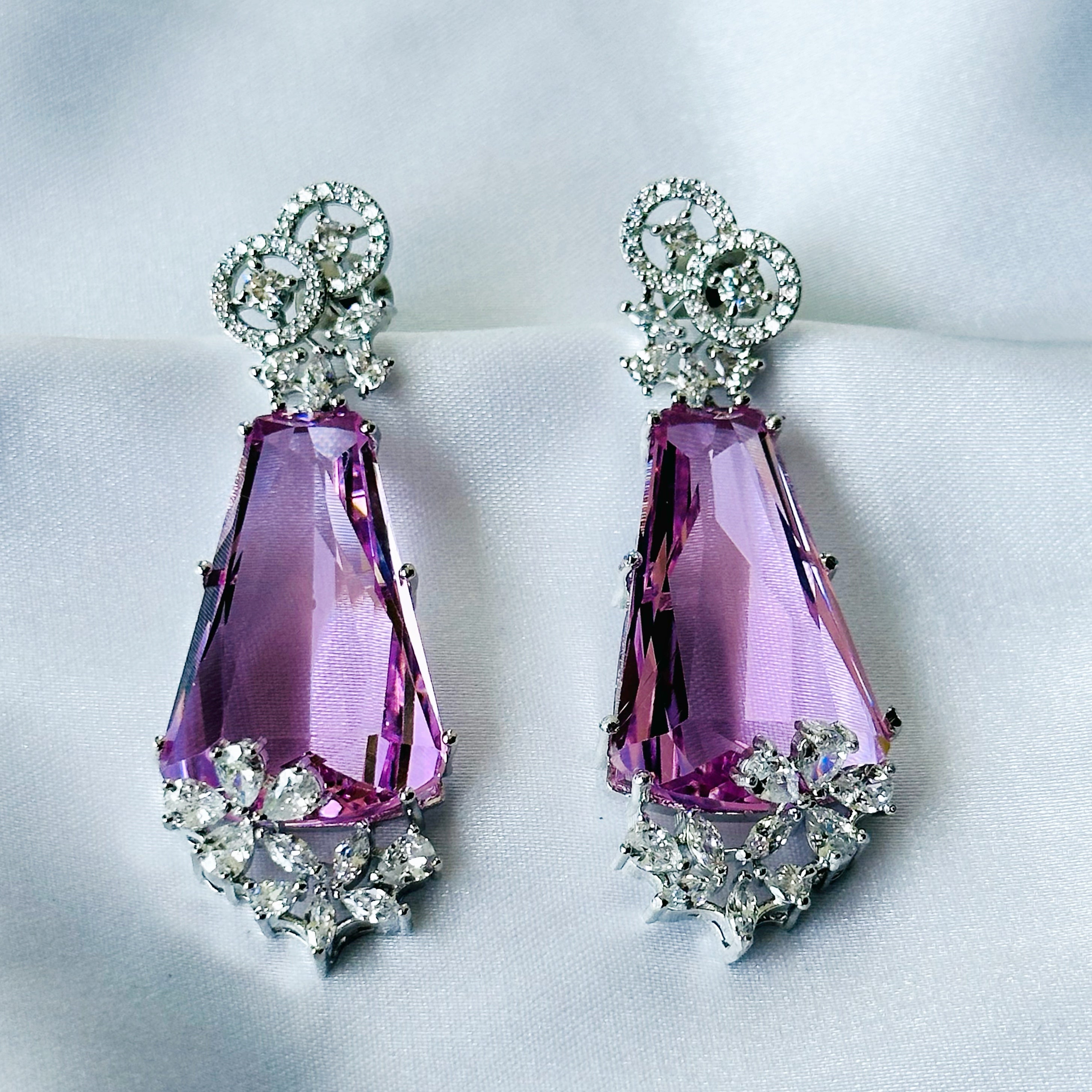 Ariva Collection Pink Topaz Cubic Zircon American Diamond Silver Plated Earrings