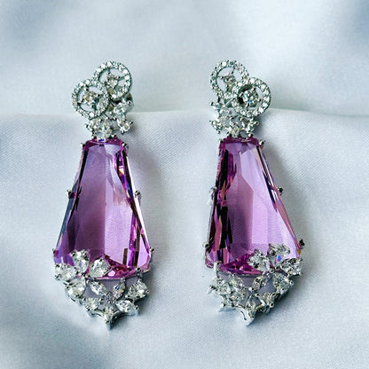 Ariva Collection Pink Topaz Cubic Zircon American Diamond Silver Plated Earrings