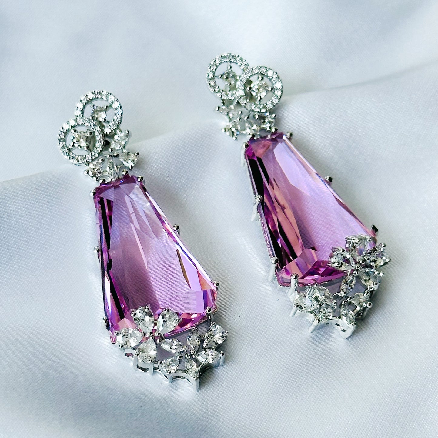 Ariva Collection Pink Topaz Cubic Zircon American Diamond Silver Plated Earrings