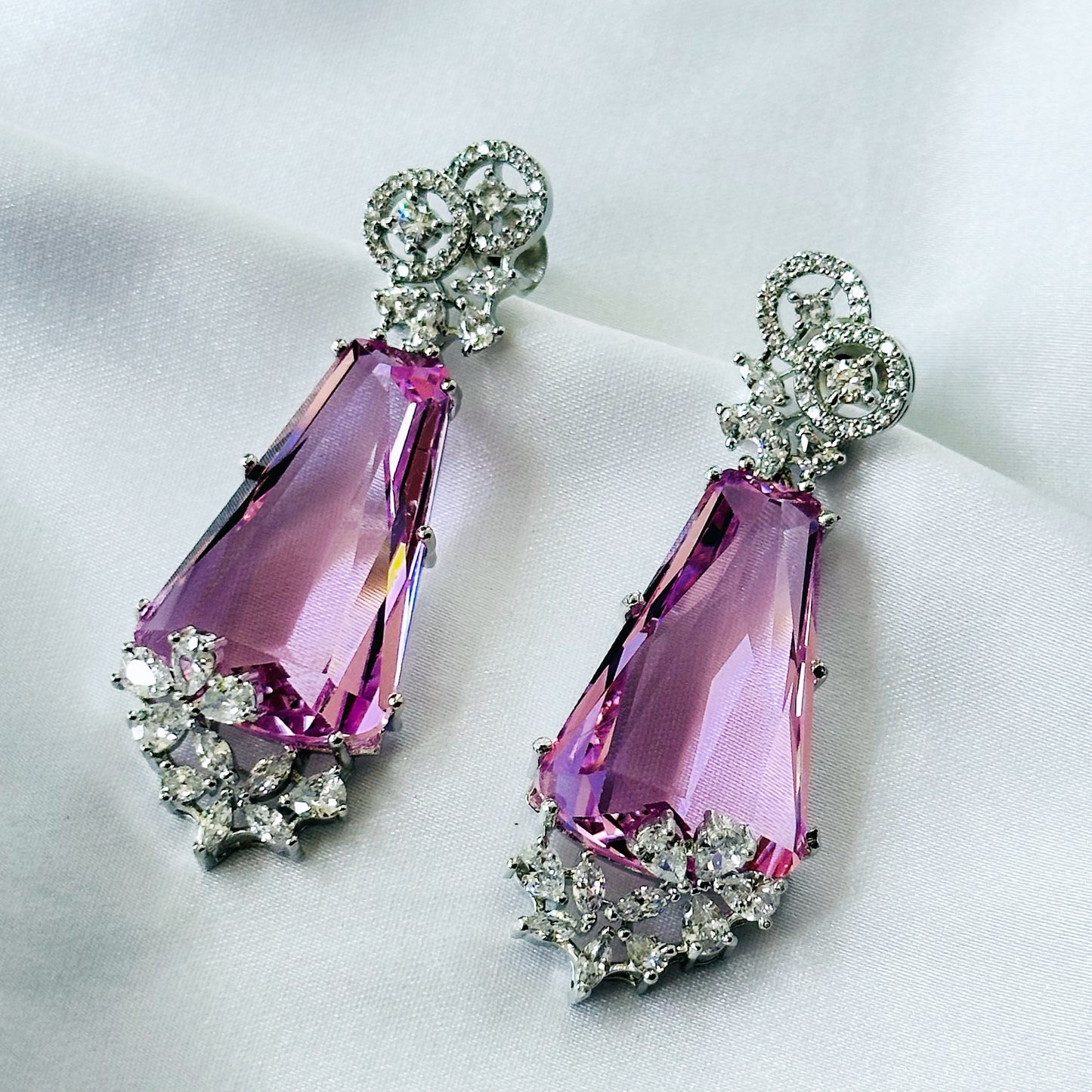 Ariva Collection Pink Topaz Cubic Zircon American Diamond Silver Plated Earrings