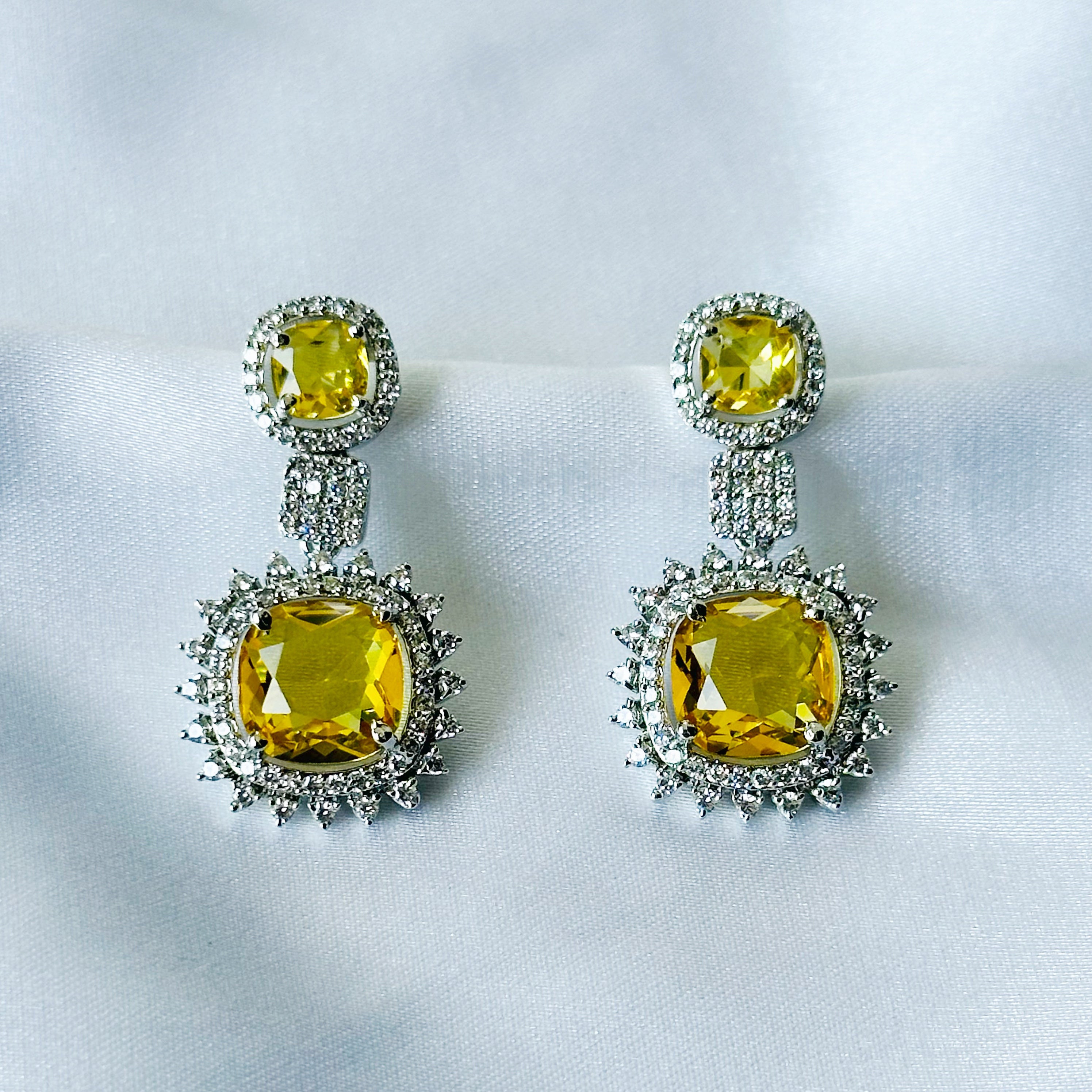 Ariva Collection Yellow Topaz Cubic Zircon American Diamond Silver Plated Earrings