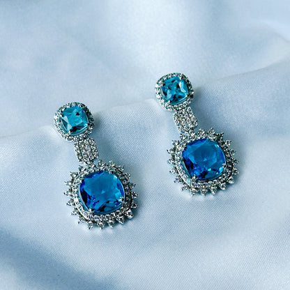 Ariva Collection Aqua Blue Sapphire Cubic Zircon American Diamond Silver Plated Earrings