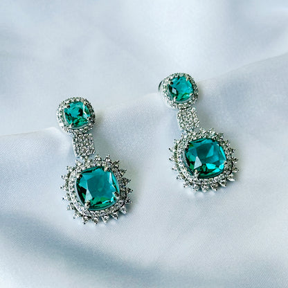 Ariva Collection Sea Green Topaz Cubic Zircon American Diamond Silver Plated Earrings