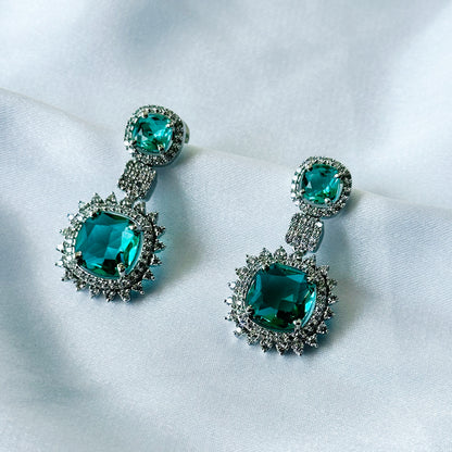 Ariva Collection Sea Green Topaz Cubic Zircon American Diamond Silver Plated Earrings