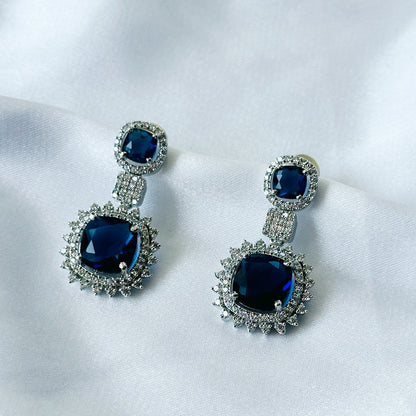 Ariva Collection Blue Sapphire Cubic Zircon American Diamond Silver Plated Earrings