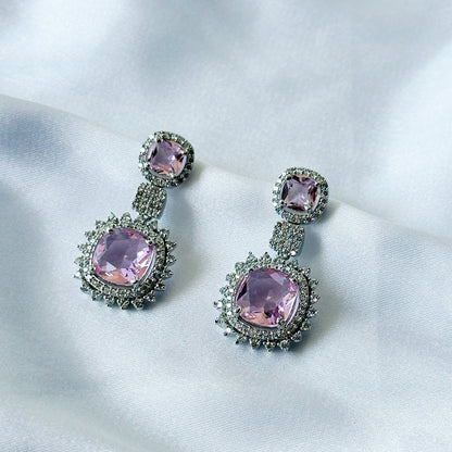 Ariva Collection Pink Topaz Cubic Zircon American Diamond Silver Plated Earrings