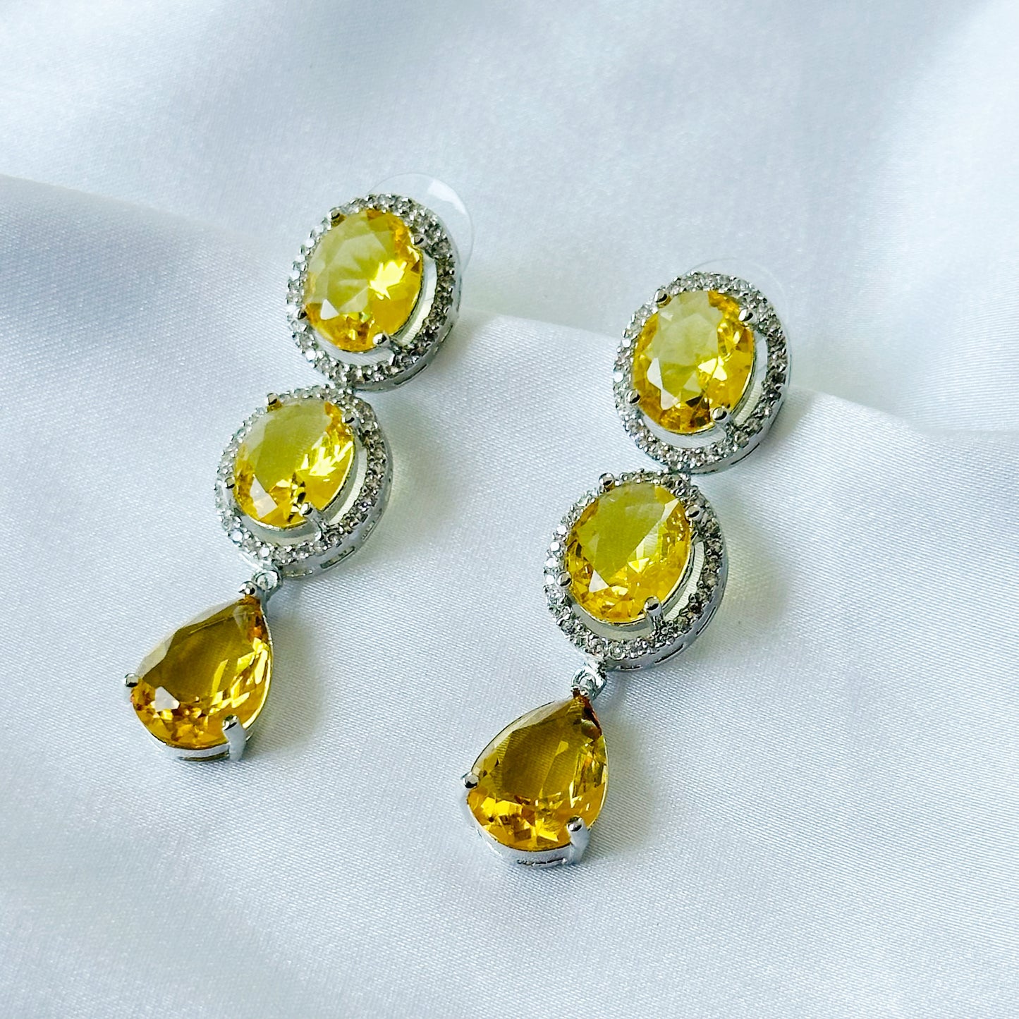 Ariva Collection Yellow Topaz Cubic Zircon American Diamond Silver Plated Earrings