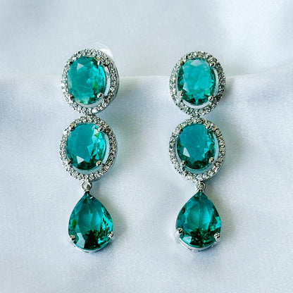 Ariva Collection Sea Green Topaz Cubic Zircon American Diamond Silver Plated Earrings