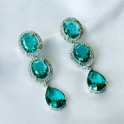 Ariva Collection Sea Green Topaz Cubic Zircon American Diamond Silver Plated Earrings