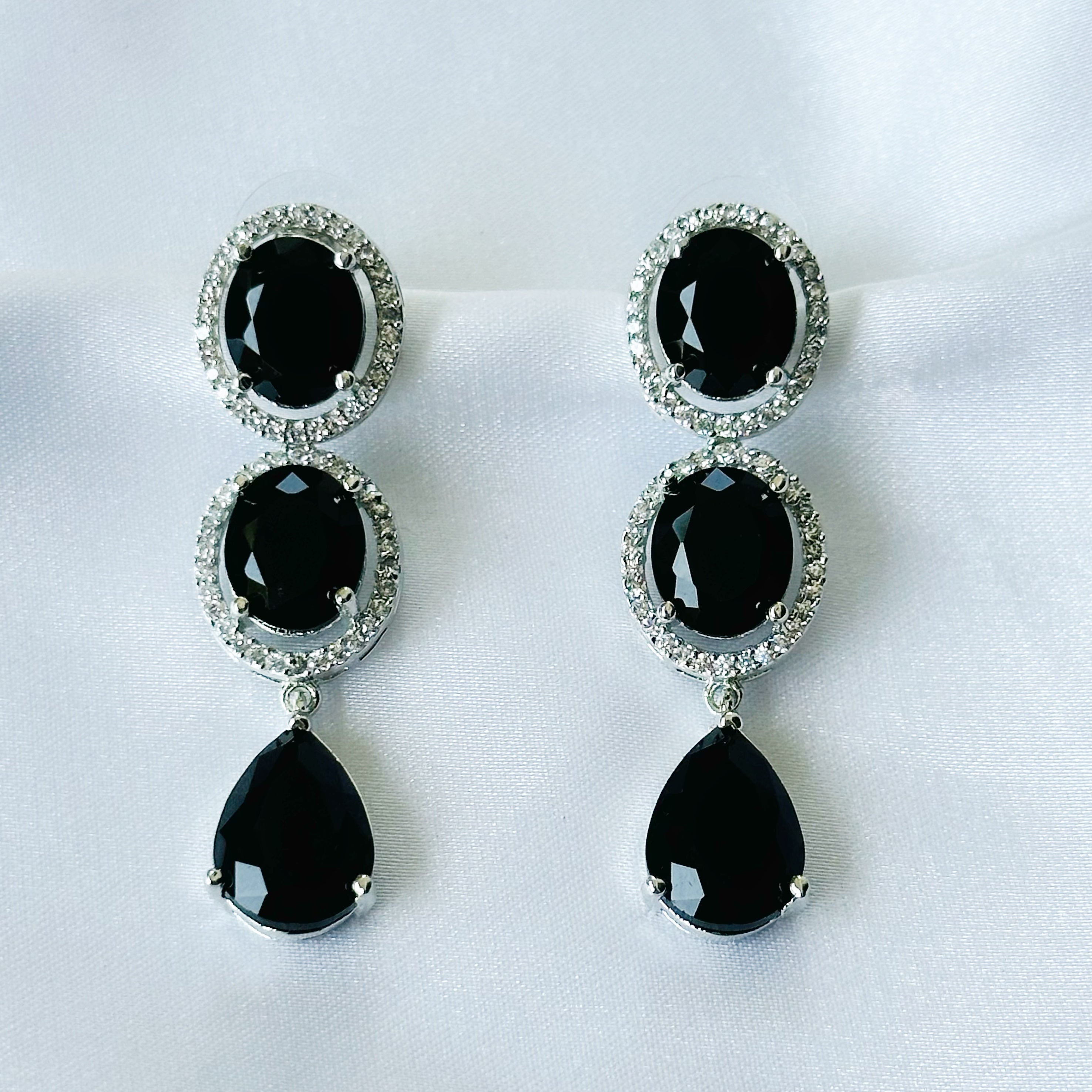 Ariva Collection Black Zircon American Diamond Silver Plated Earrings