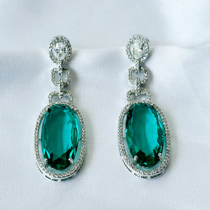 Ariva Collection Sea Green Topaz Cubic Zircon American Diamond Silver Plated Earrings