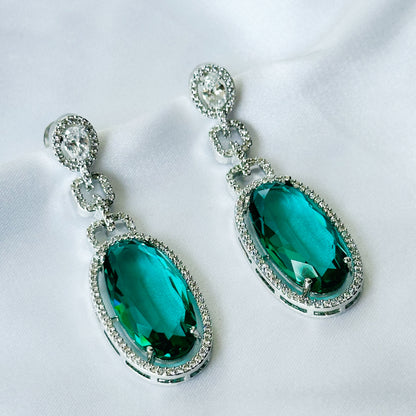 Ariva Collection Sea Green Topaz Cubic Zircon American Diamond Silver Plated Earrings