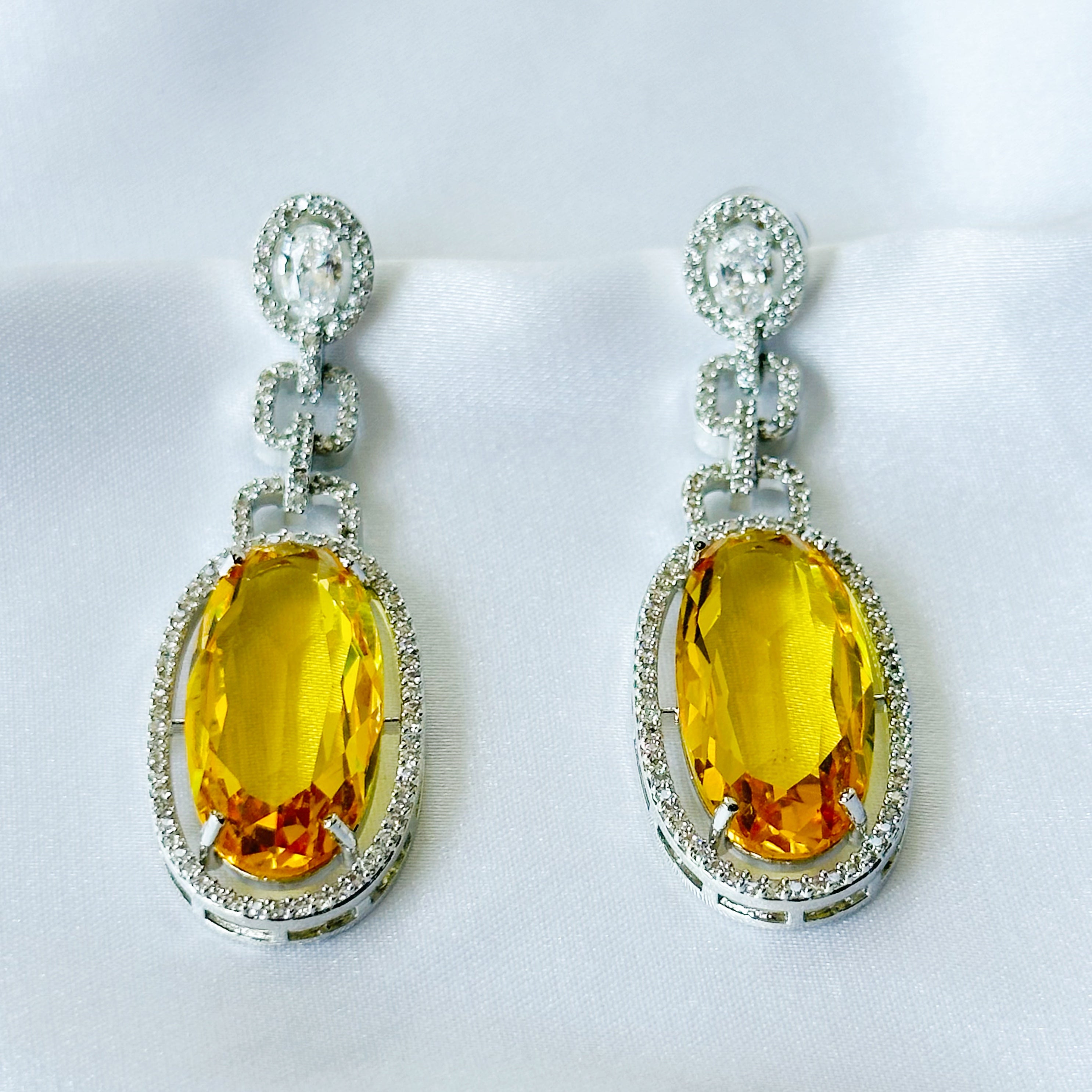 Ariva Collection Yellow Topaz Cubic Zircon American Diamond Silver Plated Earrings