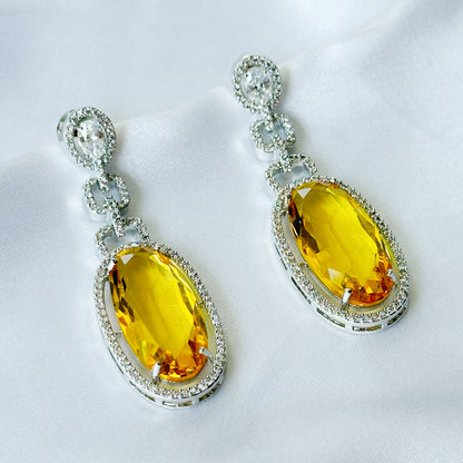 Ariva Collection Yellow Topaz Cubic Zircon American Diamond Silver Plated Earrings